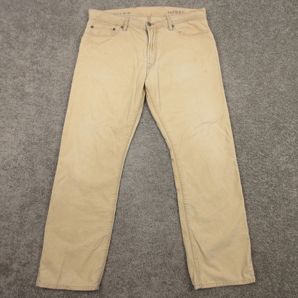 Gap Pants Mens 36x30 Beige Khaki Corduroy 5 Pocket Chinos Faded Distressed Zip
